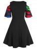 Plus Size Colorful Cold Shoulder A Line Tee Dress -  
