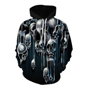 

Halloween Liquid Skull Pattern Front Pocket Drawstring Hoodie, Multi