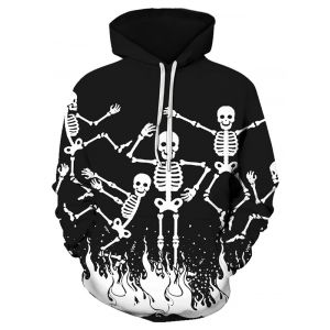 

Halloween Skeleton Print Front Pocket Pullover Hoodie, Multi