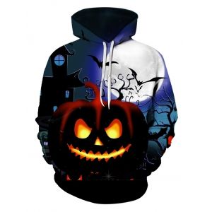 

Halloween Night Pumpkin Pattern Front Pocket Pullover Hoodie, Multi