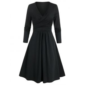 

Long Sleeve Wrap Knotted Flare Dress, Black