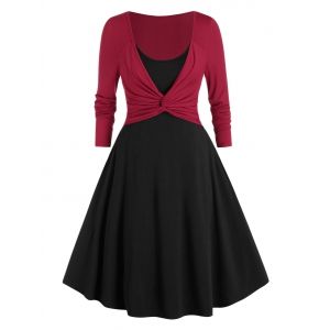 

Plus Size Front Twist 2 in 1 Dress, Red wine