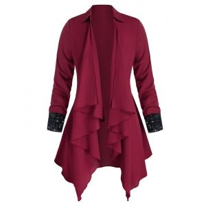 

Plus Size Asymmetric Drape Front Open Front Cardigan, Firebrick