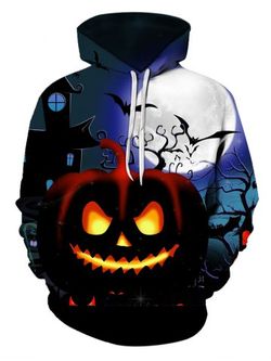 Patrón de la noche de Halloween Calabaza bolsillo delantero Sudadera con capucha - MULTI - XL