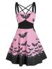 Front Strappy Bat Print Mini A Line Dress -  