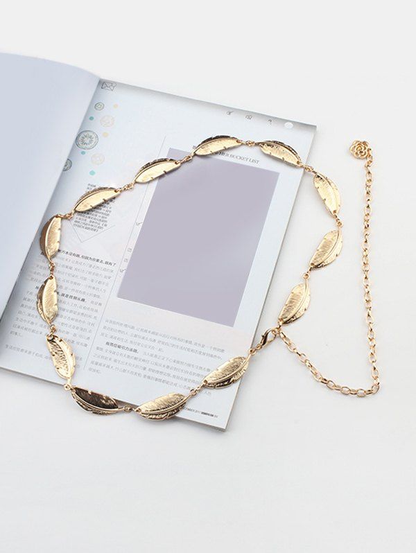 

Carved Feather Shape Dress Waist Chain, Golden