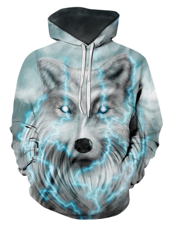 

Lightning Wolf Graphic Front Pocket Casual Hoodie, Multi