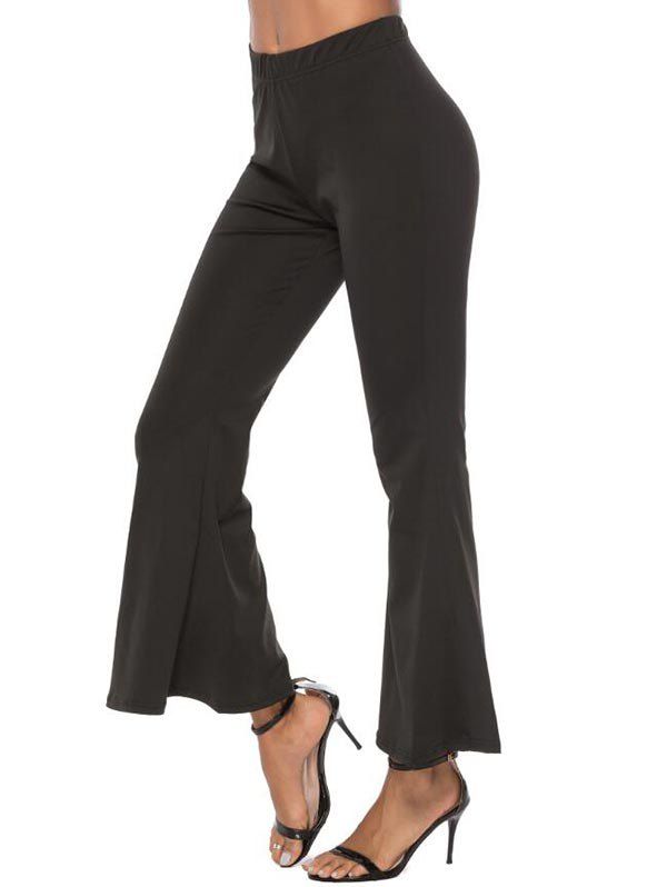 

High Rise Plain Bell Bottom Pants, Black