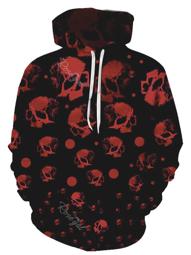 

Halloween Skull Print Drawstring Pouch Pocket Hoodie, Multi