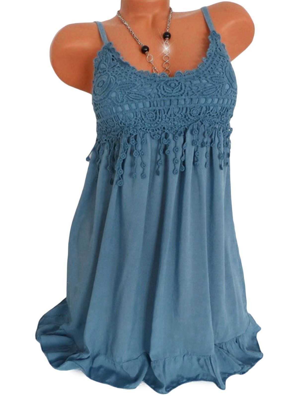 

Ruffle Hem Crochet Insert Tank Top, Blue