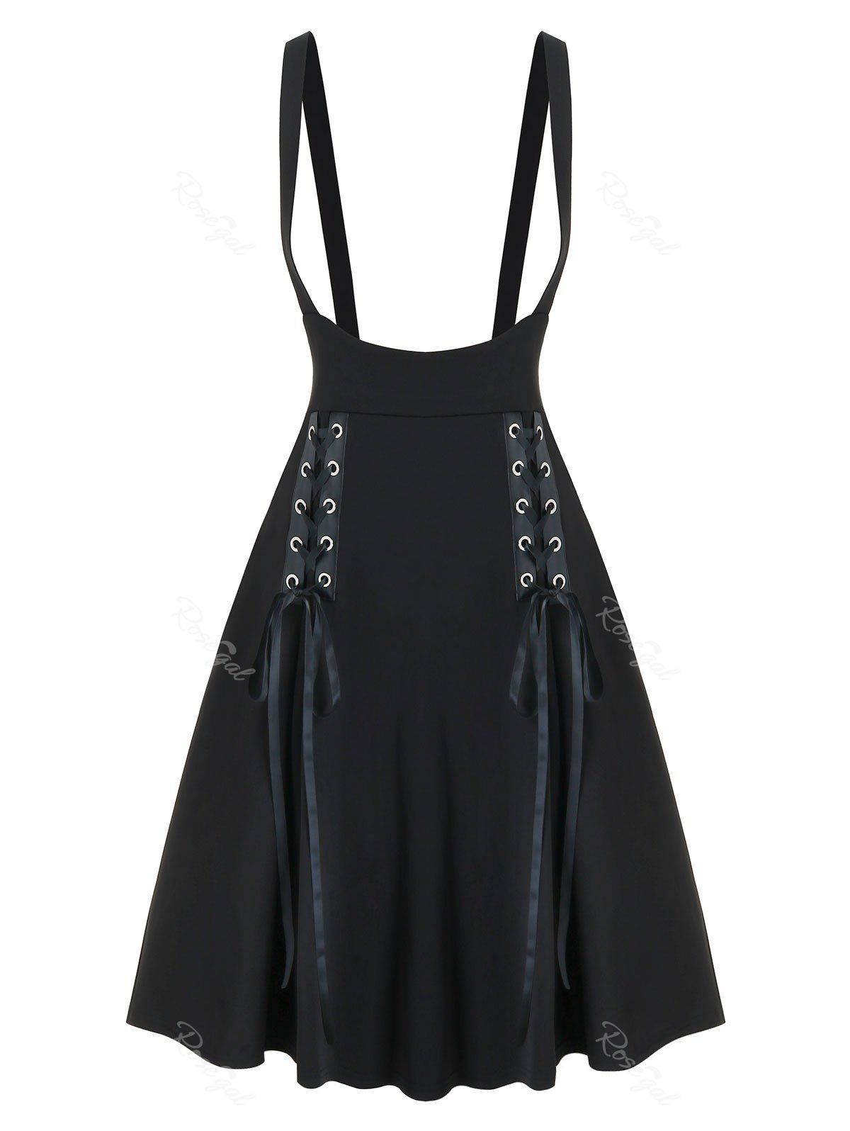 

Plus Size Grommet Lace-up Suspender Knee Length Skirt, Black