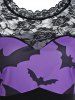 Robe d'Halloween Ligne A à Imprimé Chauve-souris à Manches en Dentelle Transparente - Iris Pourpre M