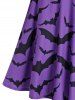 Halloween Bat Print Sheer Lace Sleeve A Line Dress -  