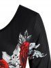 T-Shirt Tunique à Manches Longues Motif Crâne en Fleurs d'Halloween Grande-Taille - Noir 2X