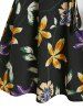 Mini Robe à Imprimé Fleurie Ceinturée à Bretelle - Noir 3XL