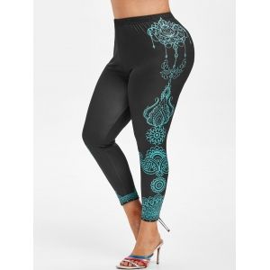 

Plus Size High Rise Tribal Print Ninth Leggings, White