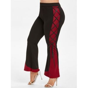 

Plus Size Two Tone Bicolor Lace-up Flare Pants, Black