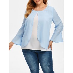 

Plus Size Overlay Poet Sleeve Blouse, Light sky blue