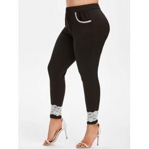 

Lace Trim High Waisted Plus Size Skinny Pants, Black