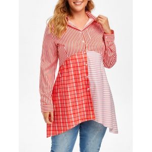 

Plus Size Cut and Sew Stripe Asymmetric Shirt, Light pink