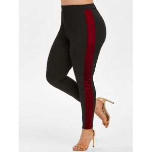 

Plus Size High Rise Velvet Trim Pants, Black