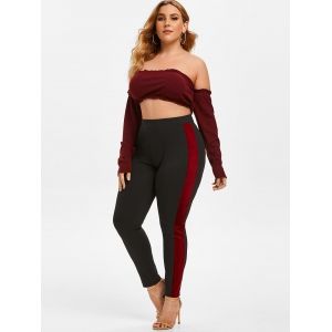 

Plus Size High Rise Velvet Trim Pants, Black