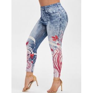 

Plus Size 3D Printed Ninth Jeggings, Light blue