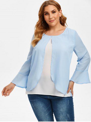 Plus Size Overlay Poet Sleeve Blouse