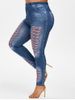 Legging Déchiré 3D Imprimé de Grande Taille en Jean - Bleu profond 5X