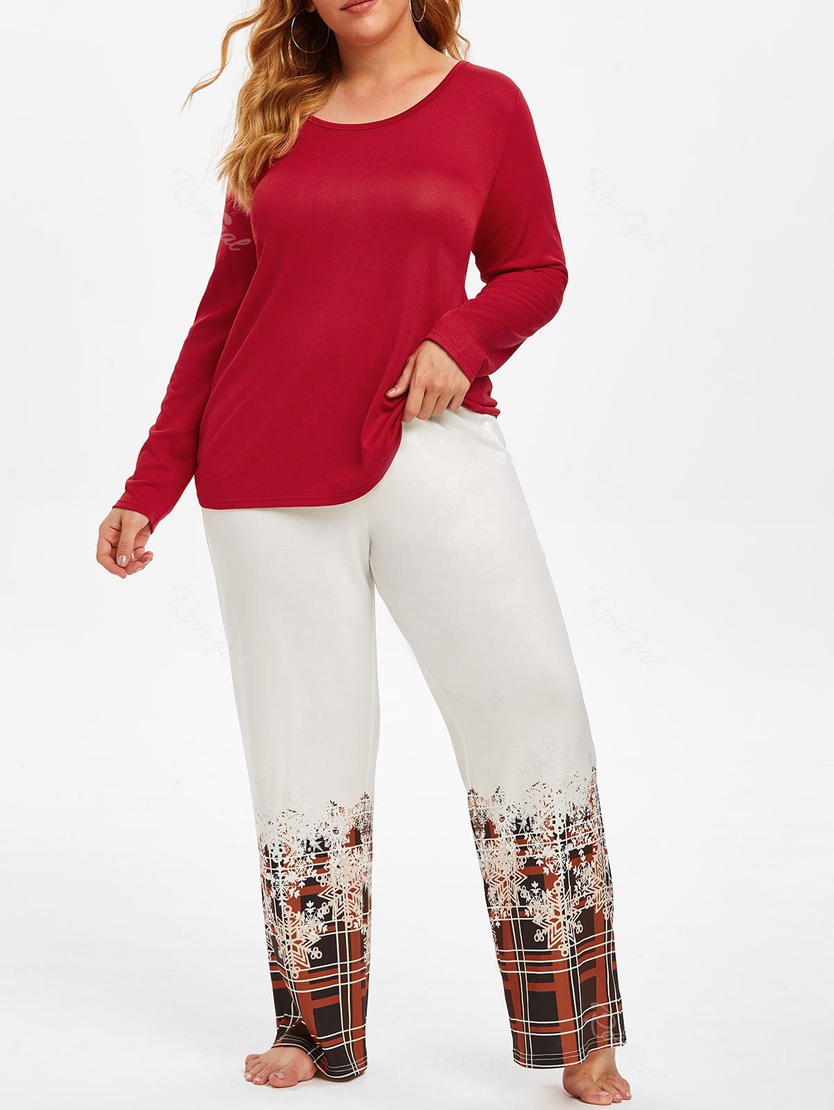 Plus Size Snowflake Plaid Print Christmas Pajamas Sets [44% OFF] | Rosegal