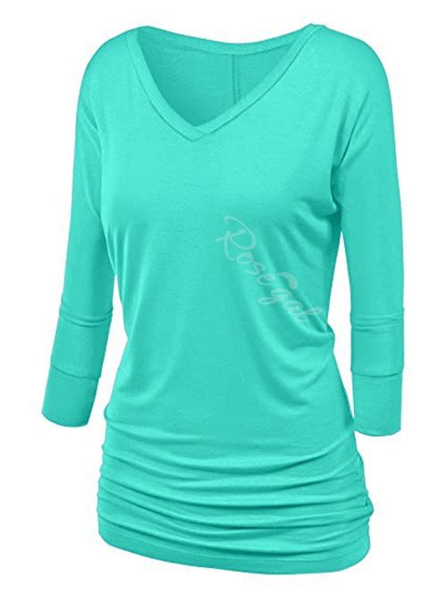 

Plus Size Batwing Sleeve Ruched T Shirt, Green