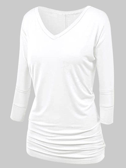 

Plus Size Batwing Sleeve Ruched T Shirt, White