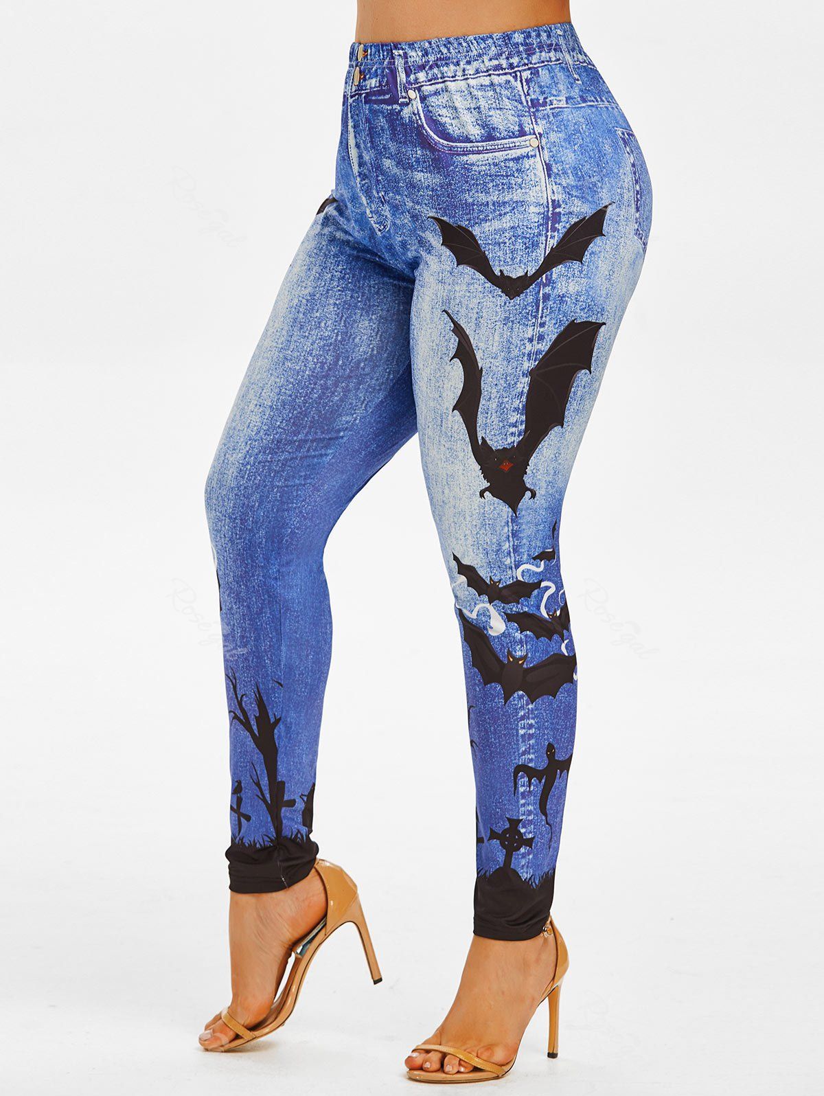 Legging 3D Chauve-souris Imprimé à Taille Haute de Grande Taille Bleu 4X
