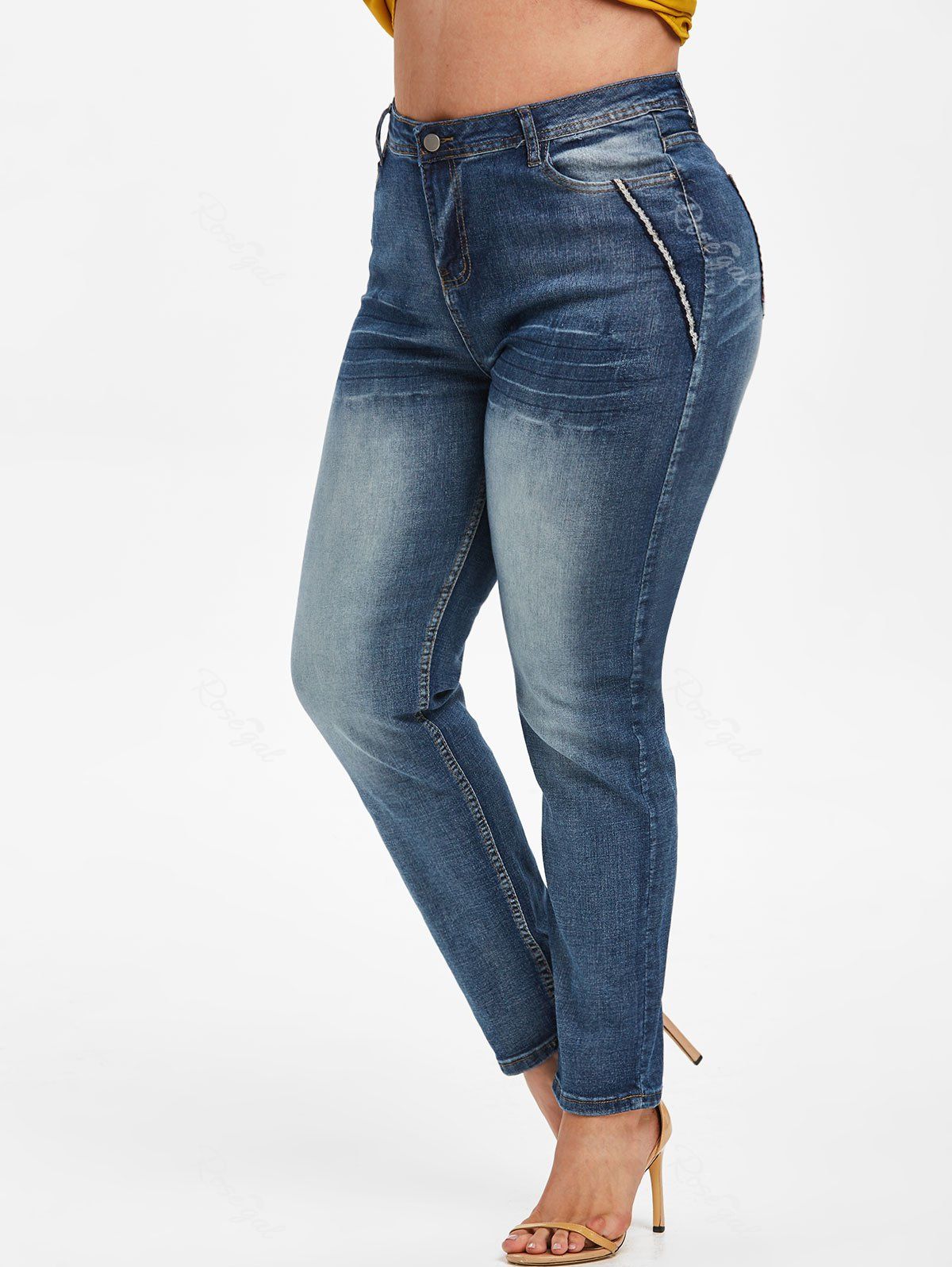 

Contrast Trim American Flag Plus Size Stovepipe Jeans, Blue