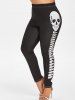 Plus Size Contrast Skeleton Printed Leggings -  
