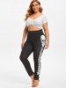 Plus Size Contrast Skeleton Printed Leggings -  