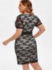 Plus Size Lace See Thru Frilled Tight Plunging Dress -  