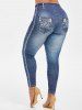 Legging 3D Jean Imprimé à Taille Haute de Grande Taille - Bleu 4X