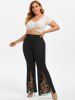 Plus Size High Rise Embroidered Mesh Flare Pants -  