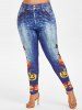 Plus Size Halloween Funny Pumpkin 3D Pattern High Waisted Jeggings -  
