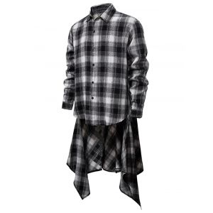 

Plaid Print Button Up High Low Longline Shirt, White