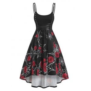 

Rose Spider Web Print High Low Dress, Multi a