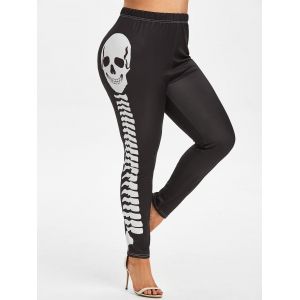 

Plus Size Contrast Skeleton Printed Leggings, Black