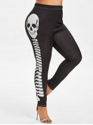 Plus Size Contrast Skeleton Printed Leggings -  