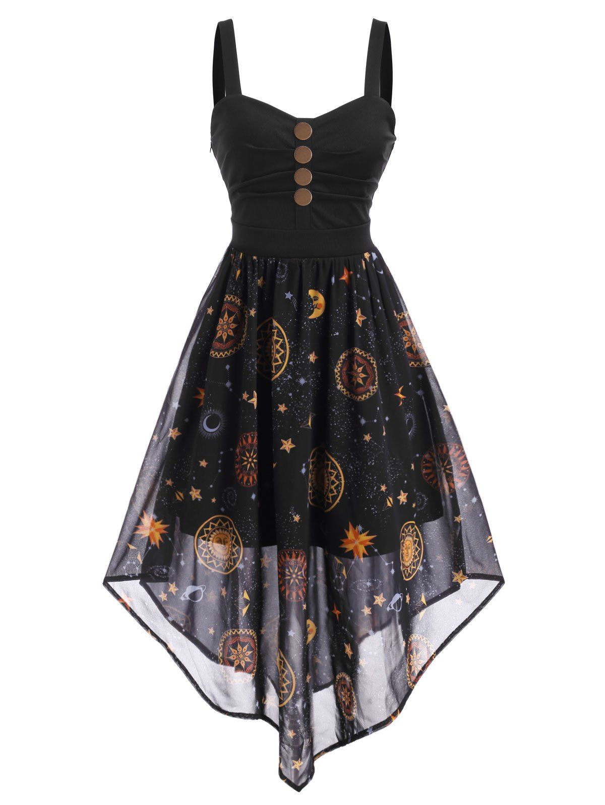 

Starry Sky Button Embellished Ruched Maxi Dress, Black