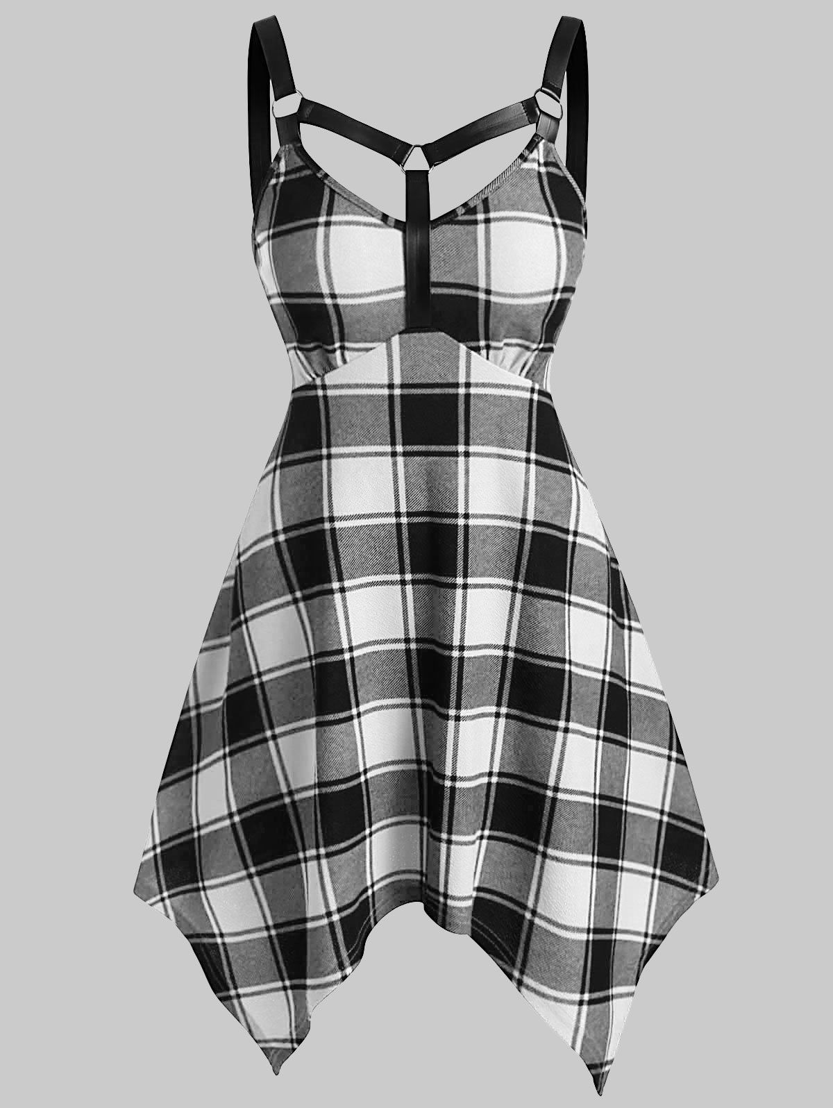 

Gothic Plaid Fit And Flare Handkerchief Dress, Black