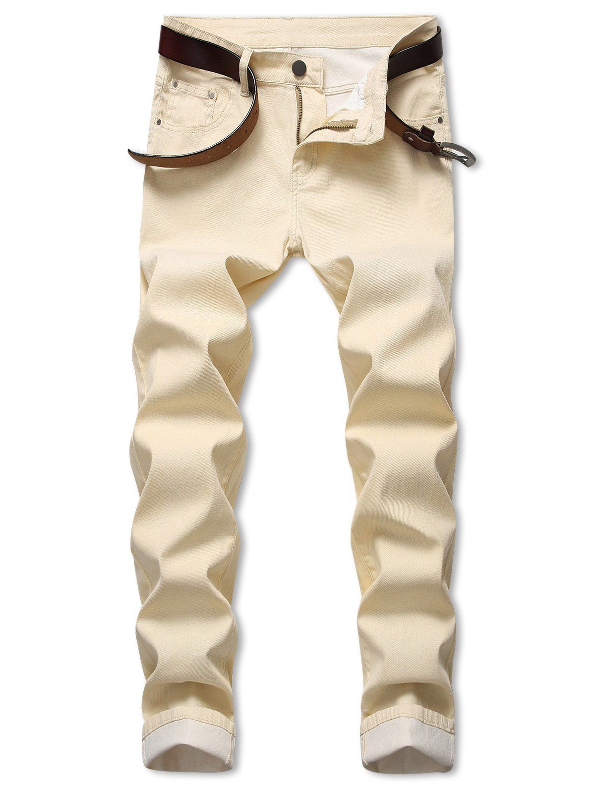 

Casual Simple Style Straight Denim Pants, Light coffee