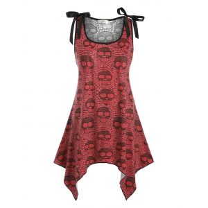 

Bowknot Lace Panel Skull Halloween Plus Size Tank Top, Red