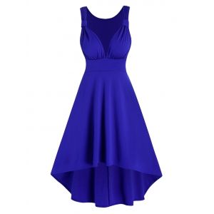 

Ruched Sleeveless High Low Prom Dress, Blue