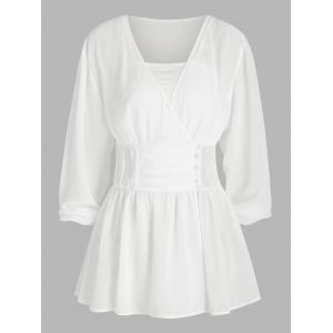 

Ruched Chiffon Blouse and Spaghetti Strap Crop Top, White